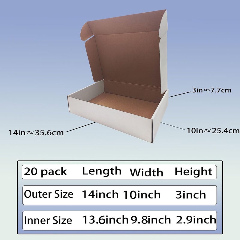 Livejun 14x10x3 inch Shipping Boxes Set of 20， White Corrugated Cardboard Box Mailer Boxes for Packaging Small Business Shipping，Mailing Boxes Bulk for Birthday Wedding Party Book Literature Gift Giving - Image 5